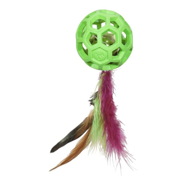 JW Pet Cataction Feather Ball with Bell Cat Toy Green 1ea One Size on Sale