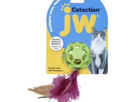 JW Pet Cataction Feather Ball with Bell Cat Toy Green 1ea One Size on Sale