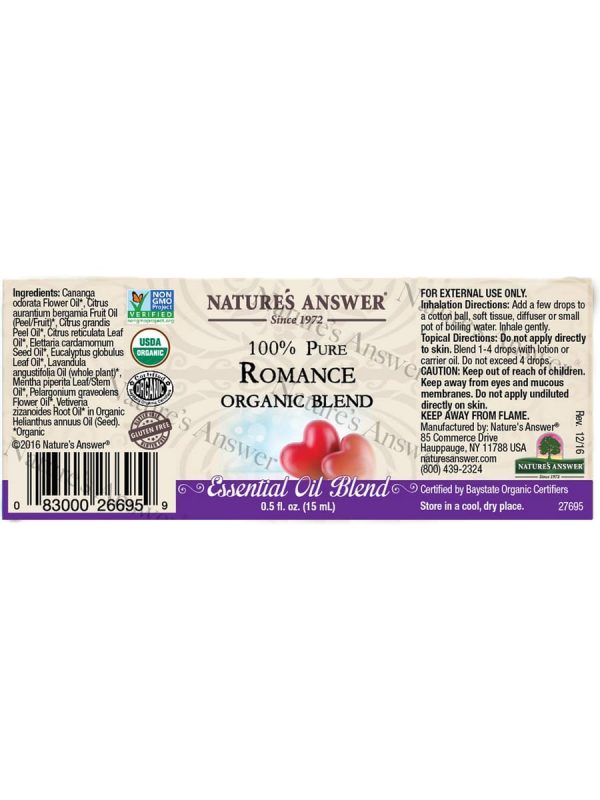 Nature s Answer, 100% Pure Romance, Organic Blend Essential Oil Blend, 0.5 fl oz For Discount