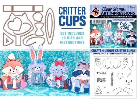 Art Impressions Stamp and Die Set - Critter Cups Hot on Sale