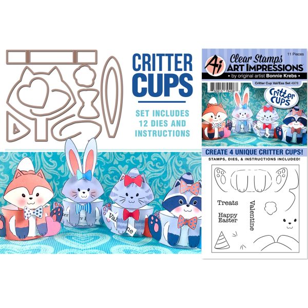 Art Impressions Stamp and Die Set - Critter Cups Hot on Sale